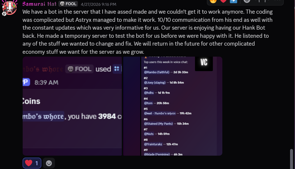 Samurai Nat Discord testimonial